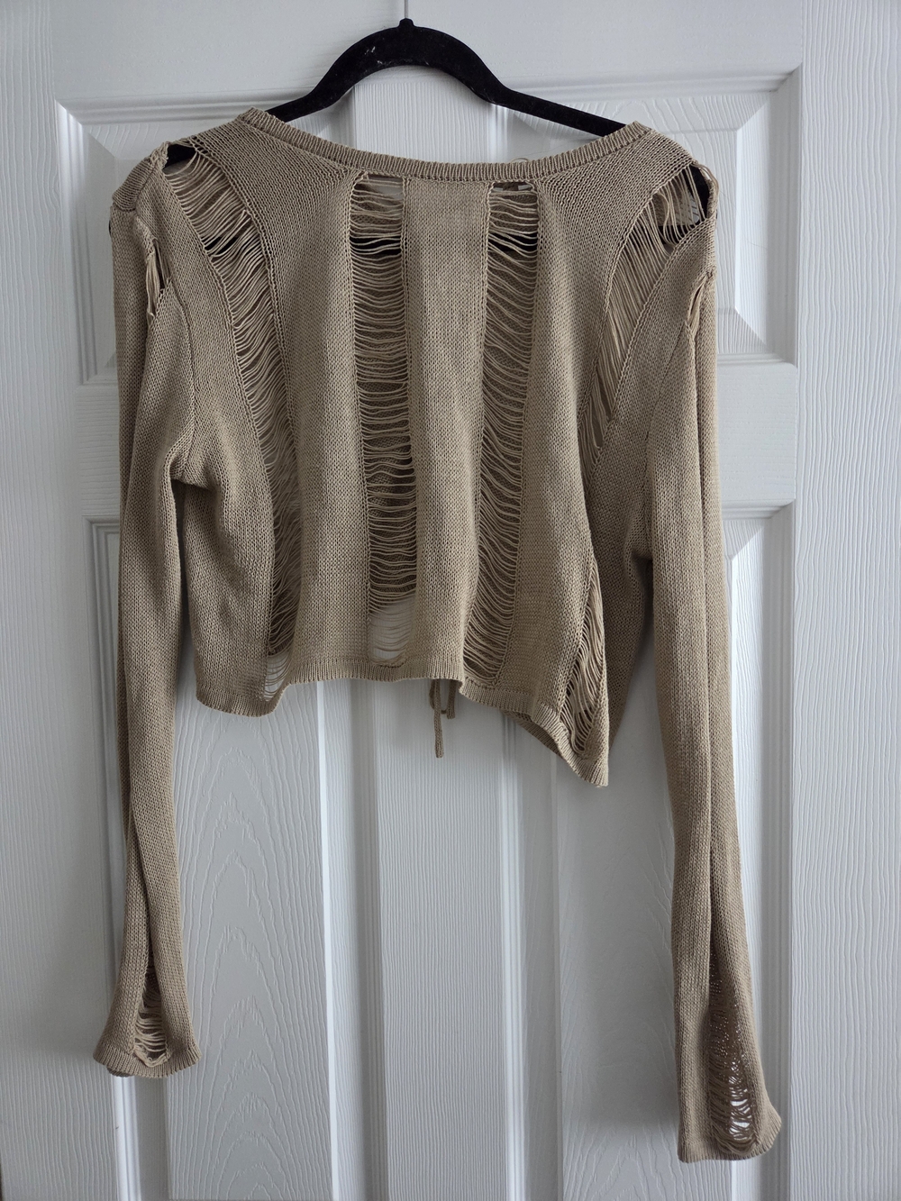 Women’s Distressed Open-Back Knit Top - Beige